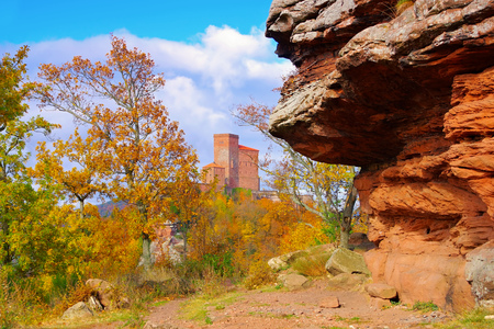 castle Trifels in Palatinate Forest in autumn, Germanyの写真素材