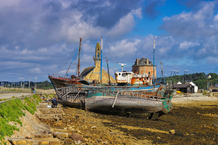old fishing boats in the port of Camaret-sur-Mer, Brittany, Franceの写真素材
