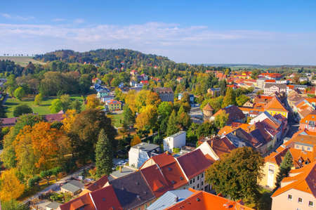 the town Kamenz and mountain Hutberg in Saxony in Germanyの写真素材