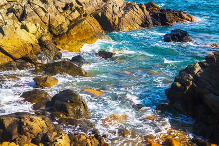Beautiful seascape with rocky coastline and waves. Nature backgroundの写真素材