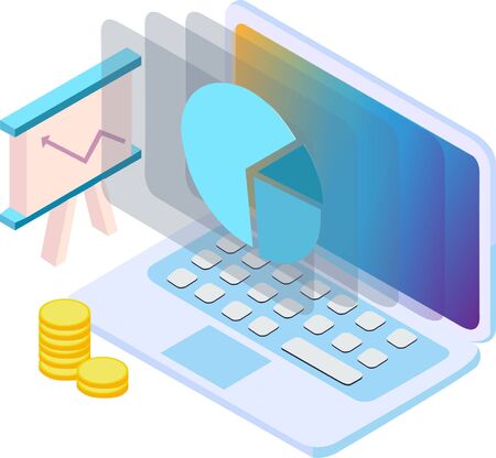 Flat workplace business pie chart computer office financeのイラスト素材
