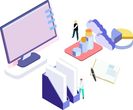 Flat workplace business office equipment illustrationのイラスト素材