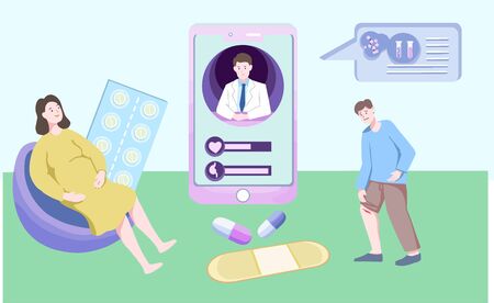2.5D medical mobile phone APP doctor guides medication onlineのイラスト素材