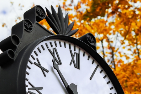  clouseup clock in the autumn park