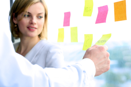 business team working in office with  stickers