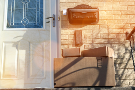 Parcels (boxes)  Delivery Outside the  Doorの写真素材