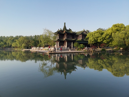 ancient Pavilion with lake sceneryのeditorial素材