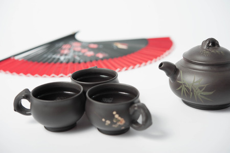 redware teaset can be used as tea advertisementの写真素材