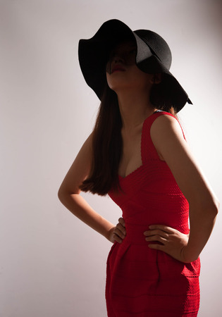 a lady in red dress の写真素材