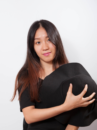 pretty girl in black dressの写真素材