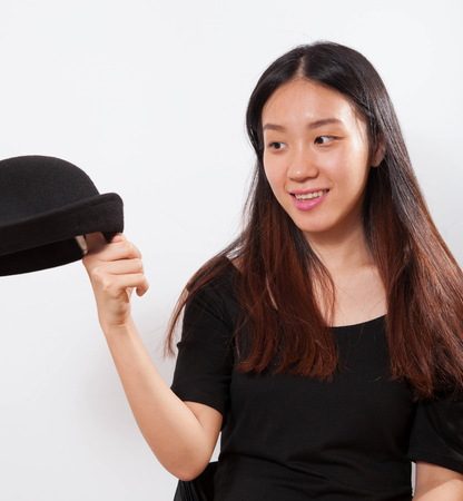 pretty girl in black dress の写真素材