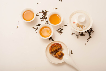 moon-cake with Chinese Tea pot and tea cupの写真素材