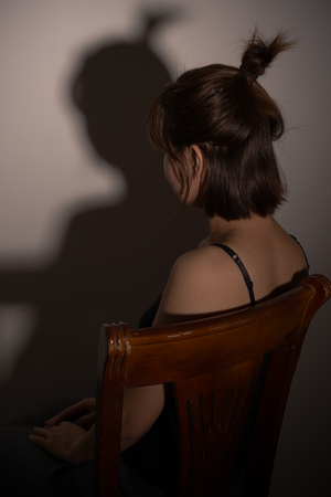 portrait of a girl with single-fold eyelidの写真素材