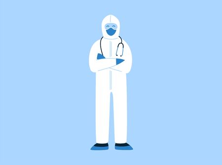 Vector illustration in flat style. Thank you doctors and nurses helping people to cope with novel coronavirus COVID-19.のイラスト素材