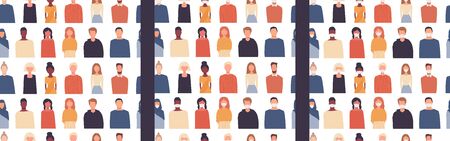 Set of vector seamless patterns. Pandemic concept. Epidemic, outbreak of coronavirus COVID-19. Spread of virus, infection, flu, disease. Modern society. Cultural diversity. People. Stay home, safeのイラスト素材