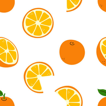 Citrus fruit seamless pattern with elements in warm colors isolated on white.のイラスト素材