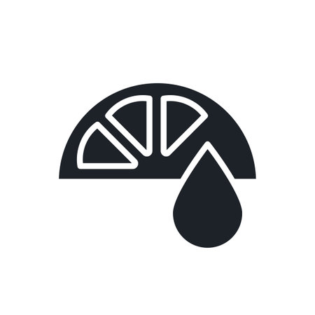 Fresh lemon juice, orange juice icon. Black isolated silhouette. Fill solid icon. Modern minimalistic design. Vector illustration. Fruitsのイラスト素材