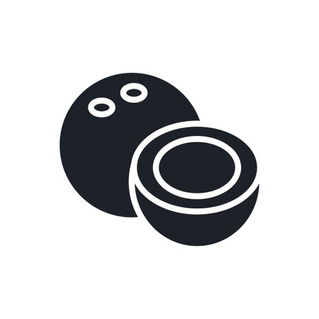Coconut icon. Black isolated silhouette. Fill solid icon. Modern minimalistic design. Vector illustration. Fruitsのイラスト素材