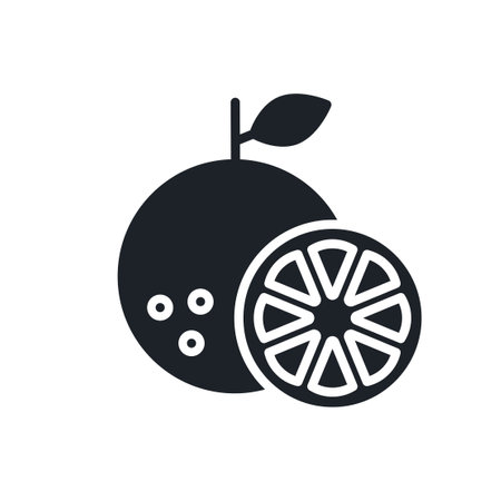 Orange icon. Orange slice. Black isolated silhouette. Fill solid icon. Modern minimalistic design. Vector illustration. Fruitsのイラスト素材