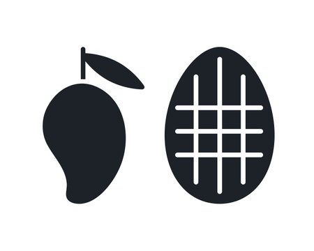Mango icons. Black isolated silhouette. Fill solid icon. Modern minimalistic design. Vector illustration. Fruitsのイラスト素材