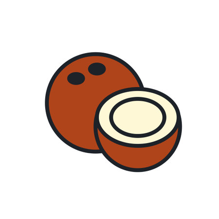Coconut icon. Linear color icon, contour, shape, outline. Thin line. Modern minimalistic design. Vector illustrations of fruitsのイラスト素材