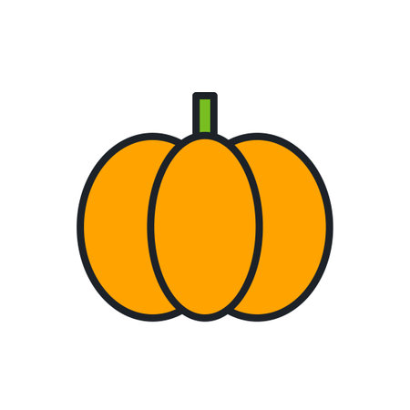 Pumpkin icon. Linear color icon, contour, shape, outline isolated on white. Thin line. Modern design. Vector illustrations of vegetables.のイラスト素材
