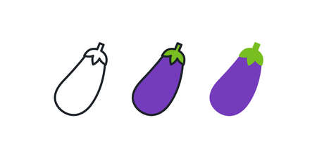 Eggplant aubergine icon. Linear color icon, contour, shape, outline isolated on white. Thin line. Modern design. Vector set. Illustrations of vegetables.のイラスト素材