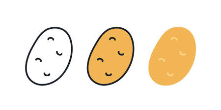 Potato icon. Linear color icon, contour, shape, outline isolated on white. Thin line. Modern design. Vector set. Illustrations of vegetables.のイラスト素材