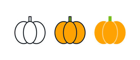 Pumpkin icon. Linear color icon, contour, shape, outline isolated on white. Thin line. Modern design. Vector set. Illustrations of vegetables.のイラスト素材