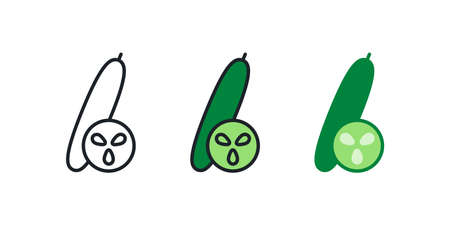 Cucumber icon. Linear color icon, contour, shape, outline isolated on white. Thin line. Modern design. Vector set. Illustrations of vegetables.のイラスト素材