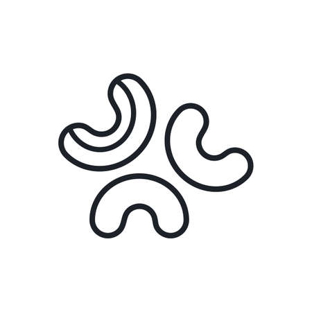 Cashew nuts or seeds icon. Vector linear icon, contour, shape, outline isolated on a white background. Thin line. Modern design. Healthy food and vitaminsのイラスト素材