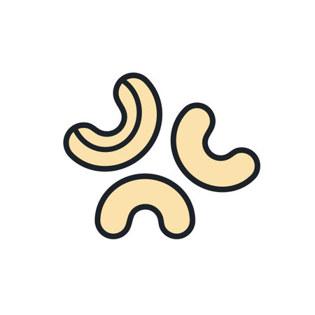 Cashew icon. Linear color icon of nuts, contour, shape, outline isolated on white. Thin line. Modern design. Healthy food and vitaminsのイラスト素材