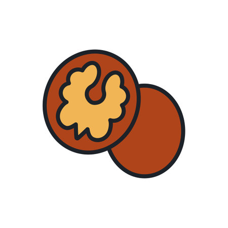 Walnut icon. Linear color icon of nuts, contour, shape, outline isolated on white. Thin line. Modern design. Healthy food and vitaminsのイラスト素材