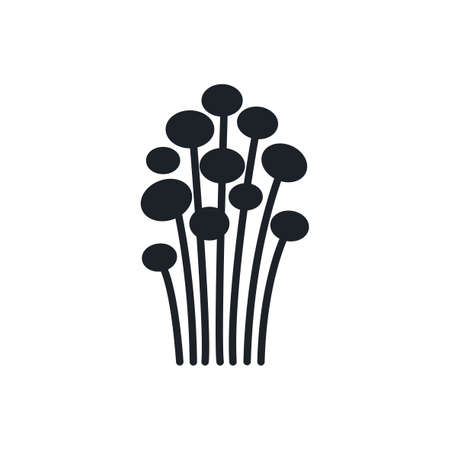 Enoki mushroom silhouette. Black isolated silhouettes. Fill solid icon. Modern glyph design. Vector illustration. Mushrooms. Food ingredients.のイラスト素材