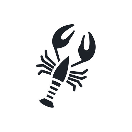 Crayfish crawfish lobster omar silhouette. Black isolated silhouettes. Fill solid icon. Modern glyph design. Vector illustration. Meat products fish and sea food. Marine lifeのイラスト素材