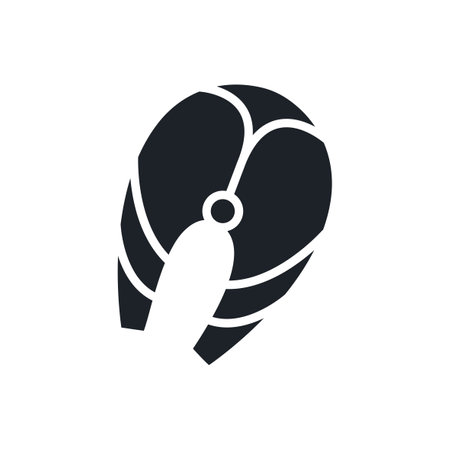 Fish steak silhouette. Black isolated silhouettes. Fill solid icon. Modern glyph design. Vector illustration. Meat products fish and sea food. Marine lifeのイラスト素材