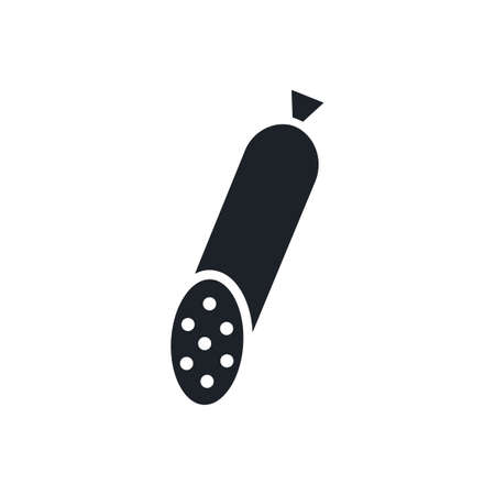 Smoked sausage salami silhouette. Black isolated silhouettes. Fill solid icon. Modern glyph design. Vector illustration. Meat products. Food ingredientsのイラスト素材