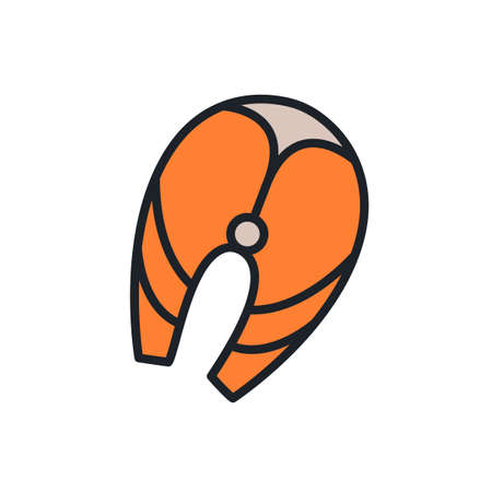 Fish steak icon. Vector isolated linear color icon contour shape outline. Thin line. Modern glyph design. Meat products fish and sea food. Marine lifeのイラスト素材