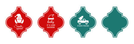 Arabesque tile ornament. Arabesque Christmas monogram. Red and green design templates. Winter holiday frames. Santa squad. Farm fresh Christmas trees. Christmas truck silhouette. Baby its cold outsideのイラスト素材