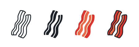 Bacon strips icon. Linear flat color icons contour shape outline. Black isolated silhouette. Fill solid icon. Modern glyph design. Set of vector illustrations. Meat products. Food ingredientsのイラスト素材