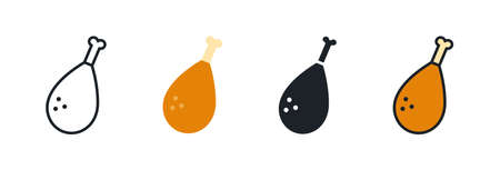 Chicken legs icon. Linear flat color icons contour shape outline. Black isolated silhouette. Fill solid icon. Set of vector illustrations. Meat products and poultry. Food ingredientsのイラスト素材