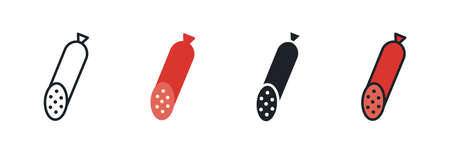 Smoked sausage salami icon. Linear flat color icons contour shape outline. Black isolated silhouette. Fill solid icon. Modern glyph design. Set of vector illustrations. Meat products. Food ingredientsのイラスト素材