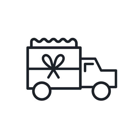Presents or flowers delivery icon. Truck with flowers isolated vector iconのイラスト素材
