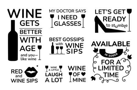 Funny wine glass quotes svg bundle. Set of vector isolated lettering sayingsのイラスト素材