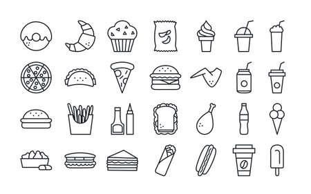 Fast food icons. Isolated vector icon setのイラスト素材