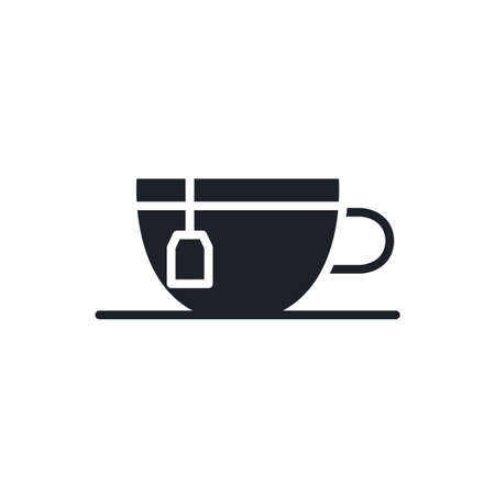 Tea cup icon with tea bag. Isolated vector silhouettesのイラスト素材