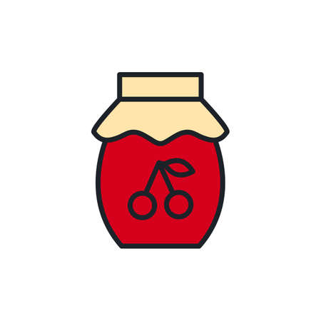 Jam icon. Jar of jam isolated line color icons. Preserved fruits and berries. Sweet dessertsのイラスト素材