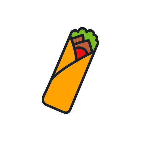 Shawarma icon. Fast food isolated line color iconsのイラスト素材