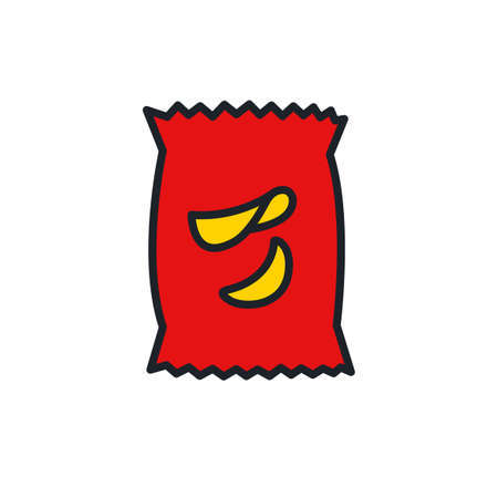 Potato chips bag icon. Fast food isolated line color iconsのイラスト素材