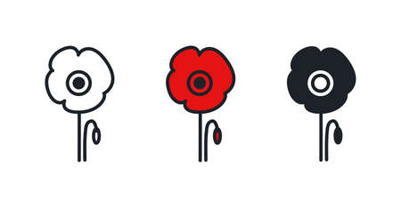 Poppy flower icon. Field flowers isolated vector iconsのイラスト素材